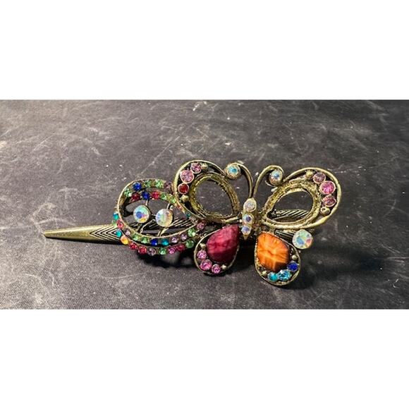 Multicolor open NWT Jeweled Butterfly Hair Clip / Barrette - Picture 2 of 2